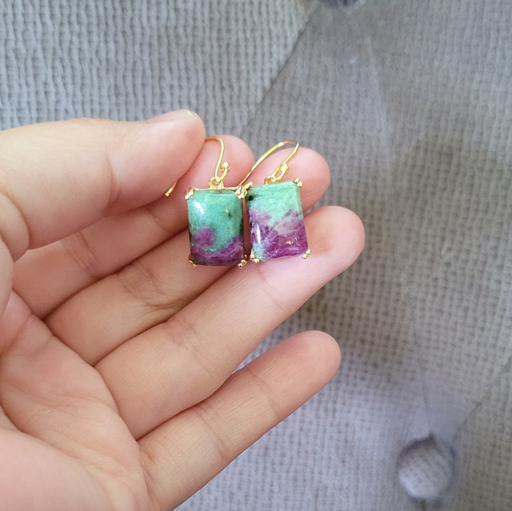 Shivam Rectangular Ruby Ziosite  Earrings - Picture 15 of 15